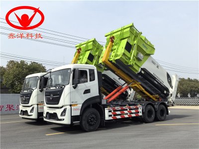 東風(fēng)天龍勾臂車、18方移動壓縮垃圾站出發(fā)東莞